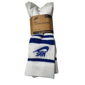 3- Nike Dry- Fit Crew Socks WMN 10-13 Men 8-12 NWT $22 White Blue